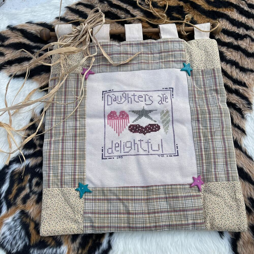 Vintage Daughters Are Delightful Cross Stitch Wall Hanging Country Folk Decor